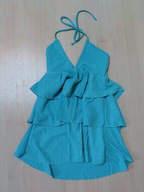 Blue Layered Halter Summer Dress Mamma Mia size Med